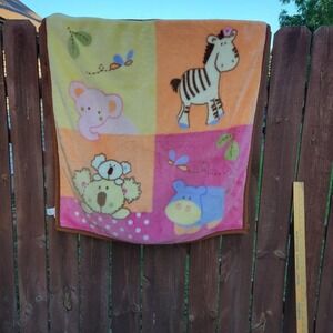 CoCaLo Baby Blanket 36x40 Pink Zoo Animals Elephant Zebra Hippo Koala Soft Plush